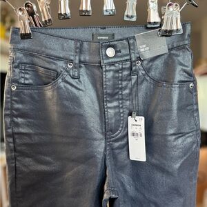 Express Women's Skinny Jeans - Shiny Waxed Midnight Blue